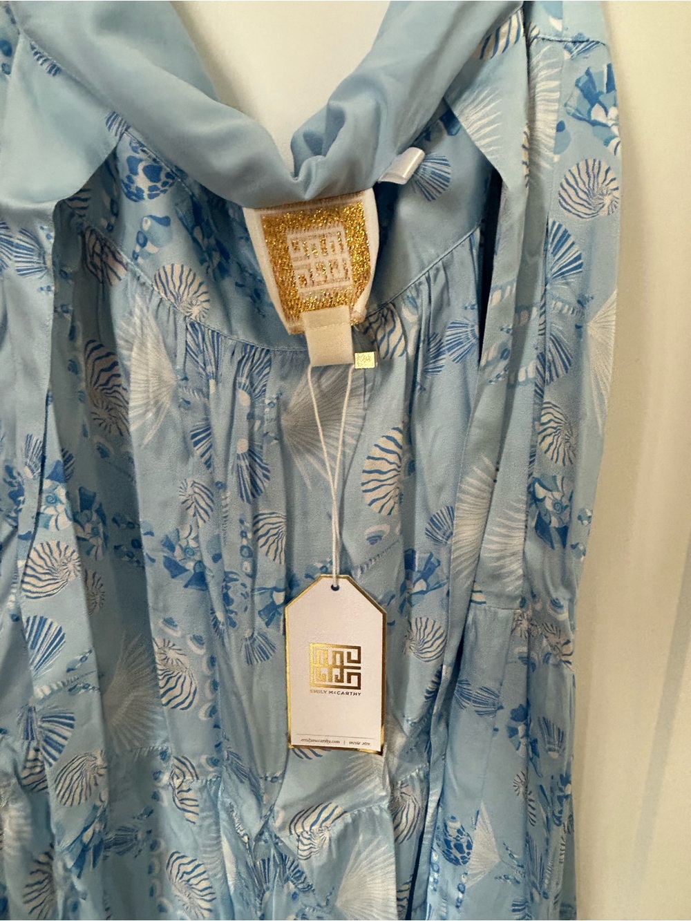 Emily McCarthy  Light Blue Printed Dress with Gold Label